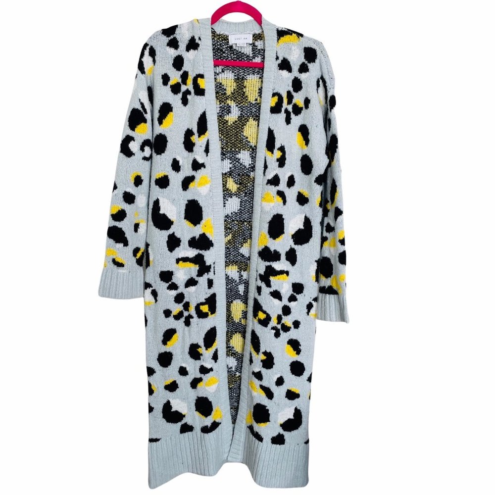 Lost Ink Women's Gray and Yellow Cheetah Print Cardigan Size Extra Extra Small